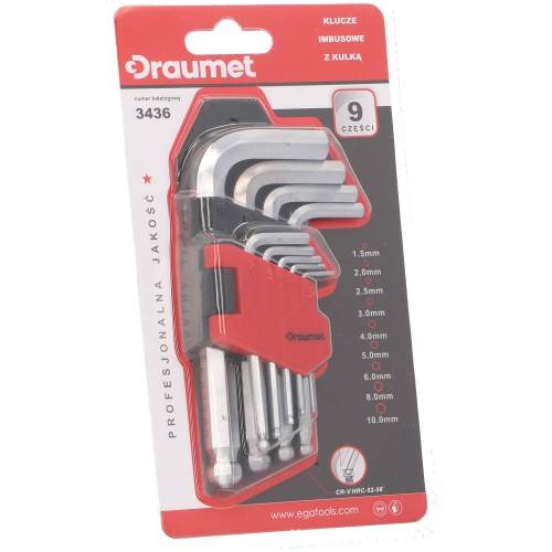 DRAUMET HEX KEY WRENCH WITH BALL END 9PCS SHORT 1.5-10MM 