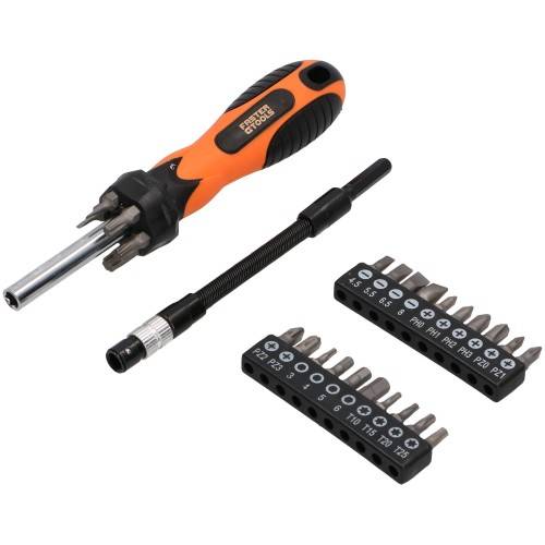 FASTER TOOLS SCREWDRIVER WITH FLEXIBLE ENDING + SET OF 28PCS BITS 