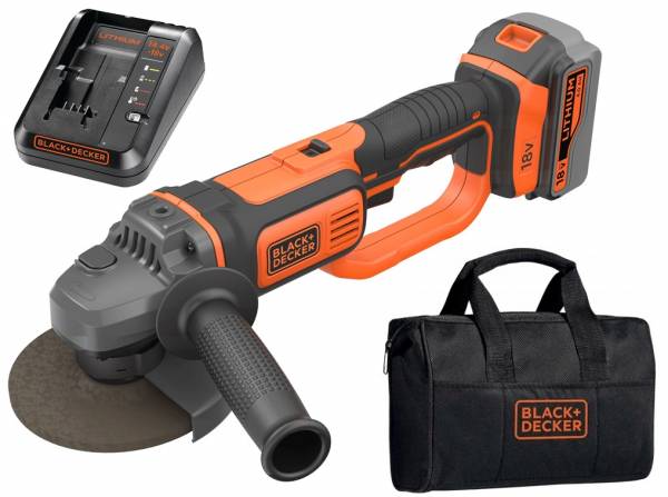 CORDLESS ANGLE GRINDER  125ΜΜ 18V LI-ION WITH 4.0AH BATTERY - CHARGER & SOFT BAG BCG720M1-QW BLACK&DECKER  