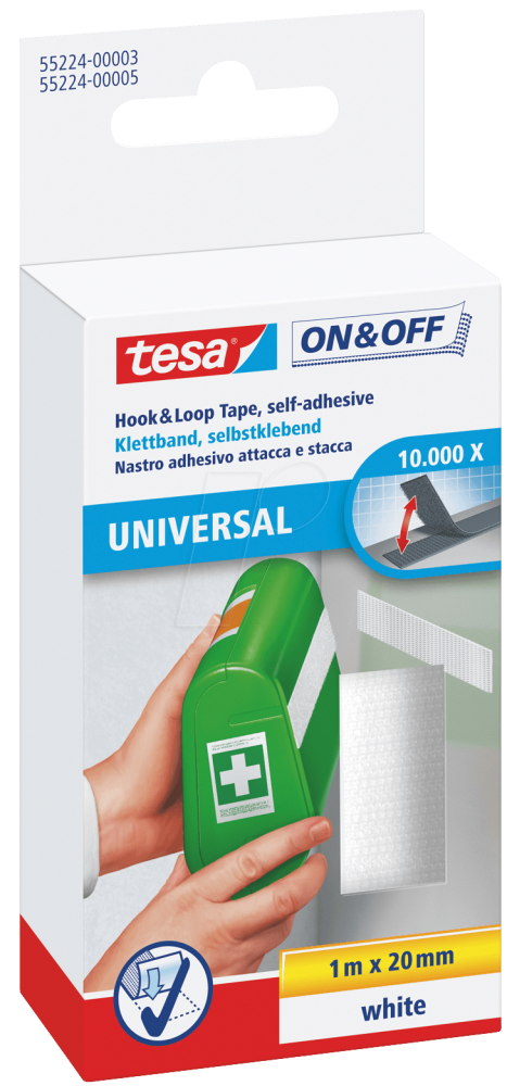 TESA ON & OFF UNIVERSAL VELCRO TAPE 1MX20MM WHITE