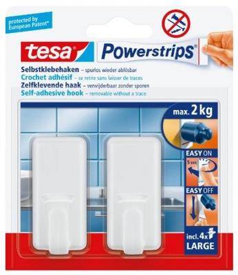 TESA SELF-ASHESIVE HOOKS WHITE 2PCS LARGE RECTANGULAR (2CMX5CM)