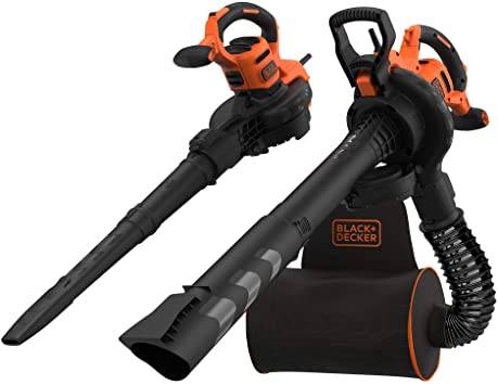 Black & Decker BEBLV300 2 in 1 Electric Leaf Vacuum & Leaf Blower (3000 Watt, with Shredder, 72L Collection Bag Backpack - High Blowing Speed & Adjustable Suction Power, for Patios, Paths,