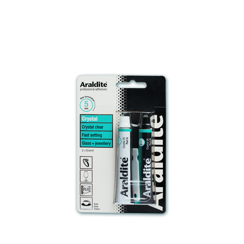  ARALDITE CRYSTAL 2X15ML 2 part extra strong epoxy very fast adhesive - 5 minutes ideal for invisible bonding